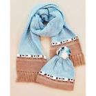 Traditional pattern hat and scarf set women Latvia soft wool blue sheep