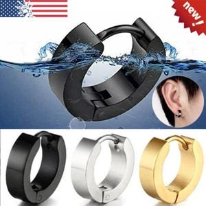 Pendientes Huggie de aro liso de acero inoxidable pequeños de 4 mm para hombre y mujer 2 piezas - Imagen 1 de 16