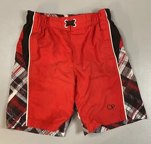 OP Swim Trunks Size 6/7 Lined Measure 24x7 Red Black Drawstring Swim - Picture 1 of 8