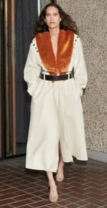 Toga Archives X H&M HM Faux Fur-Collared Wool Coat Beige M L Medium Large New - Picture 1 of 9