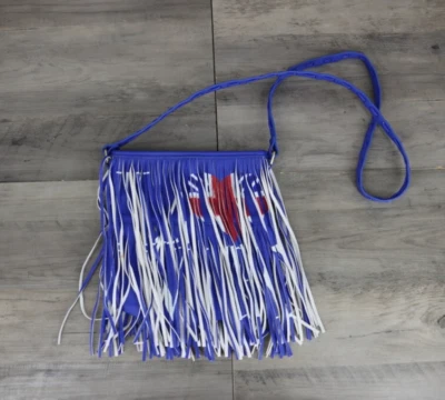 Steve Madden Fringe Cobalt Graphic LOVE Crossbody Bag Purse Red White Blue - Image 1 of 4