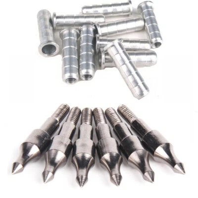 10pcs 100 Grain Metal Arrow Target Field Points Arrowhead +6mm Arrow Inserts Set - Image 1 of 4