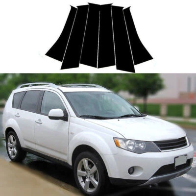 For Mitsubishi Outlander 07-13 Gloss Black Pillar Post Cover Window Door Trim 6P Foto 1 de 4
