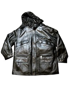 Chaqueta de moto Excelled 2XL 100 % cuero negra cremallera completa con capucha  - Imagen 1 de 11