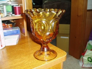 VTG. L. E. SMITH MOON AND STARS AMBER FOOTED OPEN COMPOTE 5 1/2" - Picture 1 of 1