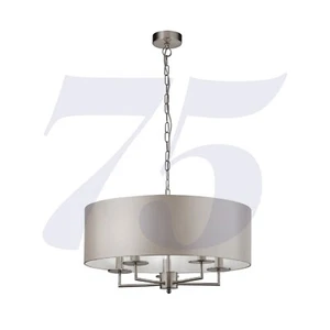 5 Lights Satin Silver Ceiling Fitting Pendant Light With Silver Faux Silk Shade - Picture 1 of 1