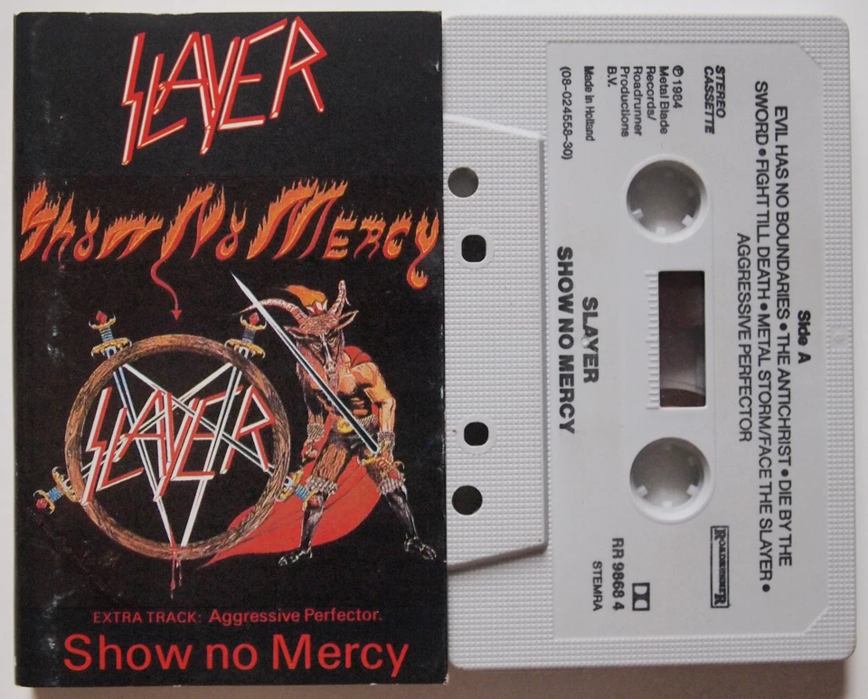 SLAYER - SHOW NO MERCY (ROADRUNNER ‎RR98684) 1984 EUROPE CASSETTE - TEXTURED - Image 1 of 3
