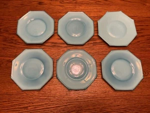 VTG Akro Agate Octagonal Blue Glass 6 1/4 Plates (set of 6) - Picture 1 of 6