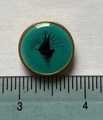 Vintage Modern Button- French Enamel w/ Transfer of Sailboat Mounted in Metal - Image 1 of 2