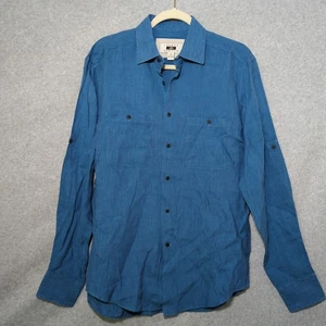Joseph Abboud Linen Long Roll Tab Sleeve Button Up Work Shirt Medium Preppy - Picture 1 of 6