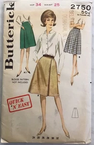 Butterick 2750 Quick & Easy Skirt Sewing Pattern Sz 25 Waist UNCUT Vintage 1960s - Picture 1 of 2
