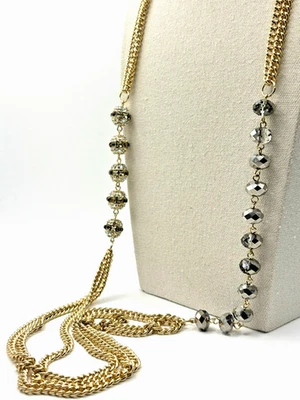 Chicos Crystal Ball Smoky Gray Bead Multi Strand Gold Tone Long Layered Necklace - Image 1 of 4