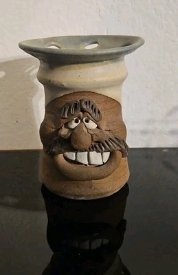 Soporte de cepillo de dientes de cara fea de cerámica artística vintage decoración del hogar gres divertido Foto 1 de 4