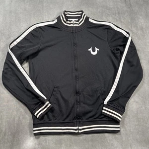 True Religion Horseshoe Logo Zip Up Track Jacket Size MEDIUM Black Y2K - Picture 1 of 12