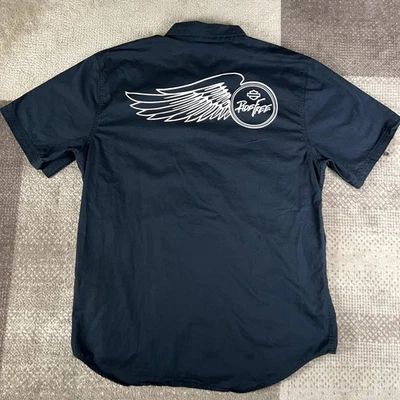 Camisa Harley Davidson Motocicletas Hombres Negra Manga Corta Abotonada L Ride Free Foto 1 de 4