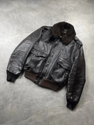 Schott NYC G1 Brown Shearling Vintage Leather Flight Jacket Made in USA Size 44 - Image 1 of 4