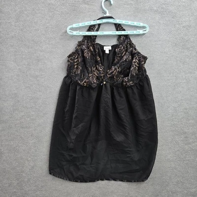 Cacique Women Sleepwear 26/28 Black Nylon Polyester Floral Babydoll - Image 1 of 4