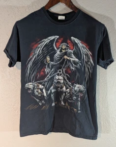 Grim Reaper Y2K Men's M Graphic Tee Death Angel Hell Hounds Pit Bulls Skeleton - Photo 1/6