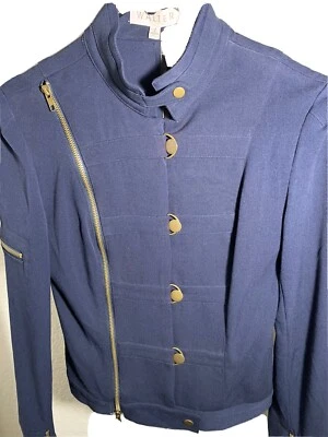Womens Walter Navy Military Style Long Sleeve Zip Pocket Button Jacket Sz 2 - Image 1 of 4