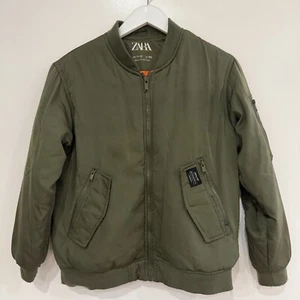 Zara Olive Army Green Boys Girls Kids Teen Small Adult Bomber Jacket Sz 11-12 - Picture 1 of 7
