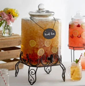 5 Gallon Hammered Glass Beverage Drink Water Ice Tea Dispenser Jar With Stand - Picture 1 of 5