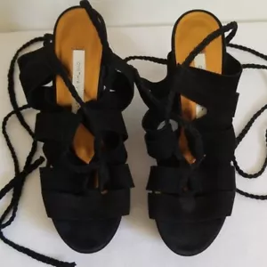 Cynthia Vincent zeppa nera scamosciata stringata nera taglia 8 nuova - Foto 1 di 7