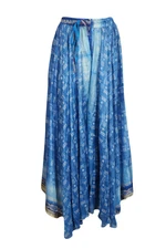 Boho Gypsy Hippy Blue Maxi Skirt Full Flared Divided Printed Uneven Skirts ML