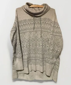 Suéter Eddie Bauer Mujer XL Fair Isle Tejido Mezcla Lana Capucha Cuello Gris - Imagen 1 de 4