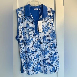 Lady Hagan Womens Toile Sleeveless Blue Floral Print Collared XXL NWT - Picture 1 of 8