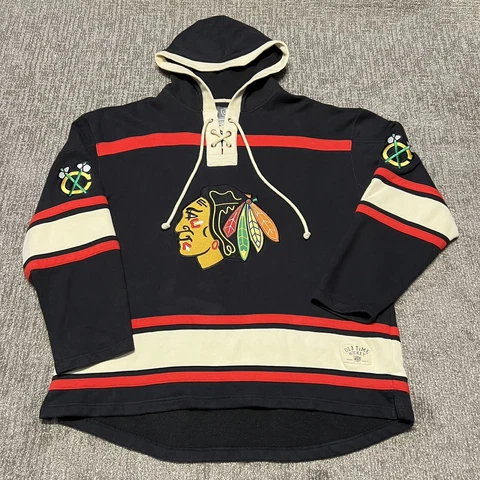 NHL Chicago Blackhawks  Old Time Hockey Black Jersey Hoodie Sweatshirt Mens XL Cover