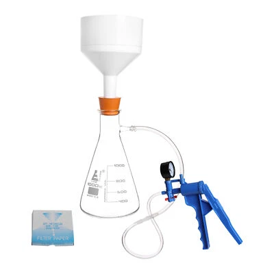 1000mL Filtration Kit- Flask, Pump, Funnel, Filter, Tubing, Stopper - Eisco Labs