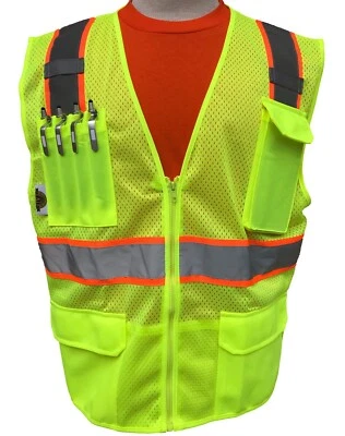 SKU-03-MEDIUM HIGH VISIBILITY LIME/ORANGE MESH VEST  - Image 1 of 4