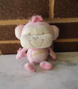 The Children's Place Pink Monkey Plush 7.5" Polka Dots /Stripes /Rattle Sound - Picture 1 of 4