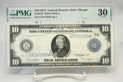 1914 $10 Federal Reserve Note Chicago Fr#931b PMG VF30 No Comment #1559 - Image 1 of 2