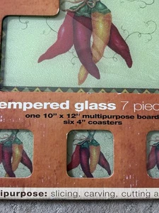 MULTIPURPOSE TEMPERED GLASS 10 X 12” & 6 MATCHING COASTERS - Picture 1 of 3