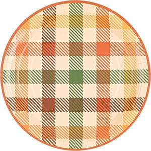 24Pcs Fall Plaid Paper Plates Autumn Colors 7 Inch, Orange,Dark Red,Green  - Picture 1 of 8