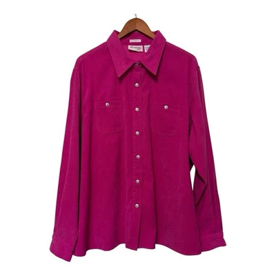 Joanna плюс замшевый длинным рукавом на пуговицах Shacket рубашка женщин 2 X ярко розовый туника - Изображение 1 из 4