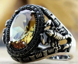 Ancient Silver Scorpion Ring Animal Inlaid Yellow Rhinestones Size 8 - Picture 1 of 5