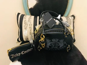 NEW JUICY COUTURE BLACK TWIN DOGS DESIGN SMALL BARREL BAG + PURSE - Picture 1 of 8