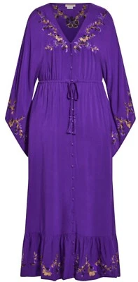 CITY CHIC Starling Reine NWT 14 MAXI EMBROIDERED FOLKLORE VIOLET WOMEN'S DRESS - Image 1 of 4