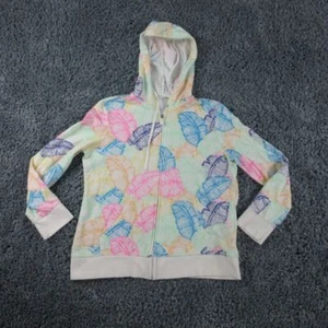 Sun Bay Hoodie Womens Large Petite Off White Green Floral Long Sleeve Full Zip - Picture 1 of 11