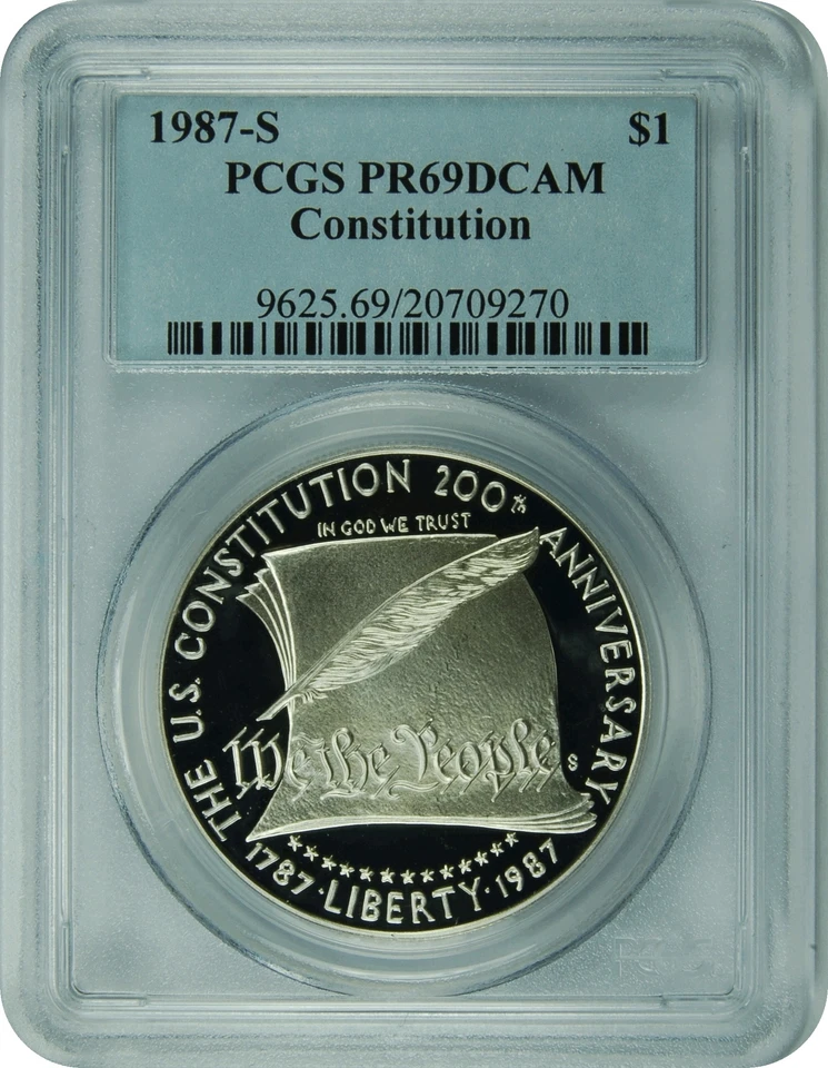 1987-S PCGS PR69DCAM Constitution Commemorative Dollar (Classic Label) - Image 1 of 1