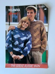 Villawool Harvest Vintage Knitting Pattern Ladies Mens Boat Neck Chunky Jumper - Picture 1 of 1