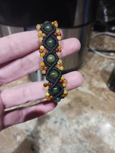 Vintage Asian Chinese Jade Carnelian Beaded Bracelet - Picture 1 of 6