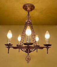 Vintage Lighting 1930 Spanish Revival Dog Head coppery chandelier by Virden. 