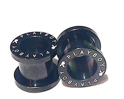 Licensed Black Playboy 7/16" Gauge Screw Fit Ear Tunnels Look Sexy Unisex Gift - Image 1 of 2