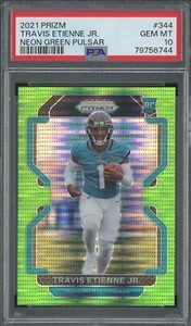 2021 Panini Prizm #344 TRAVIS ETIENNE JR Neon Green Pulsar Prizm RC PSA 10 JAGS