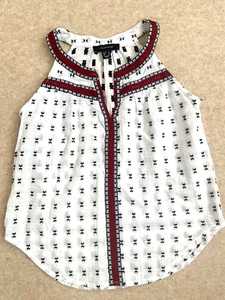 PRIMARK sleeveless top, size 8 White with Red and Black detailing. gorgeous top - Picture 1 of 3
