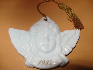 Avon 1982 PORCELAIN ANGEL ORNAMENT gold-tone cord Christmas - Picture 1 of 5