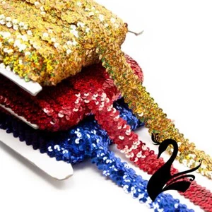 Sequin Trim - Three (3) Row Elasticated Stretch Braid (Price per 1m) - Dance ... - Picture 1 of 24